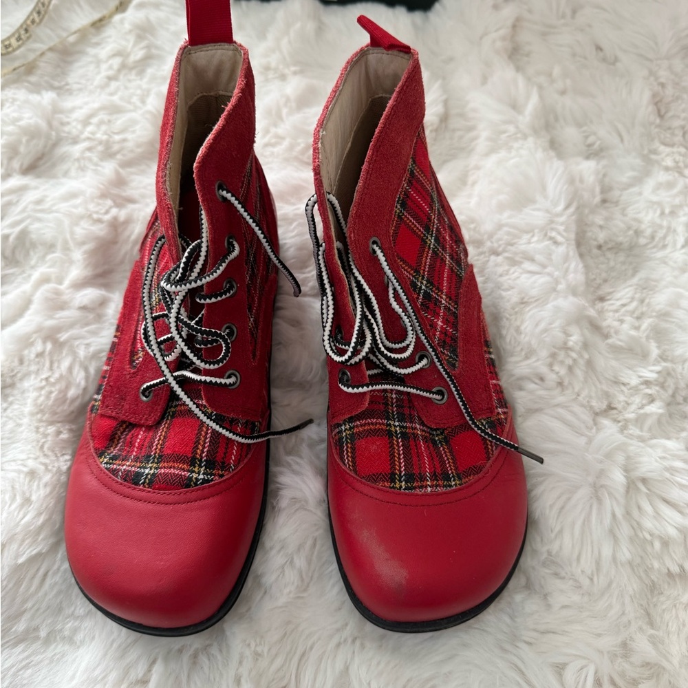 Alegria Red Plaid Lace Up Boots